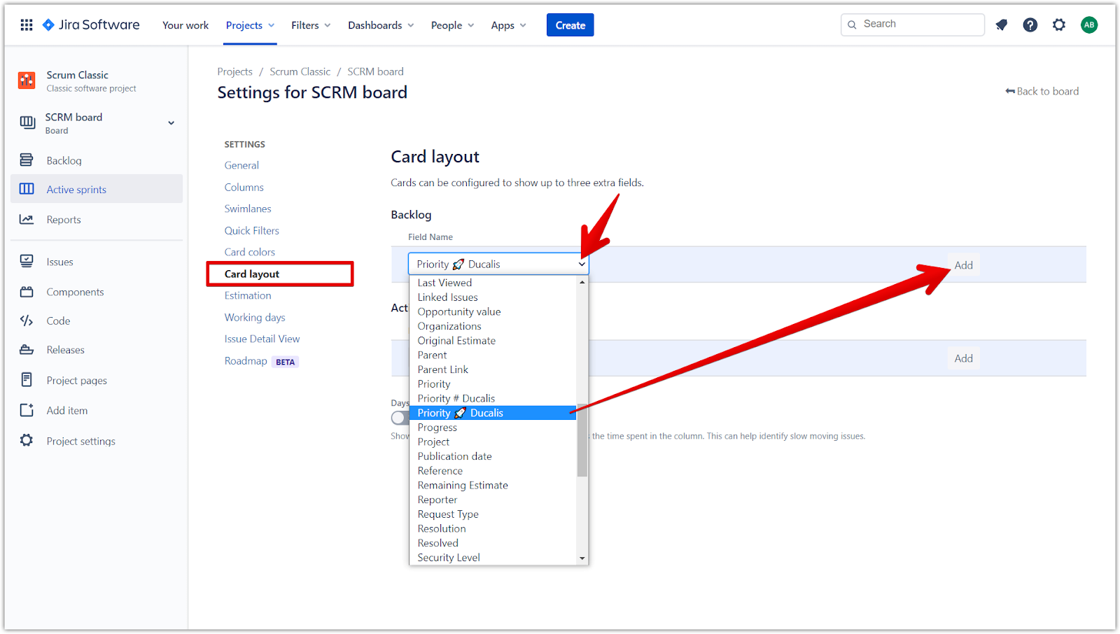 Hinzufügen des Priority-Feldes zu Backlog-Karten