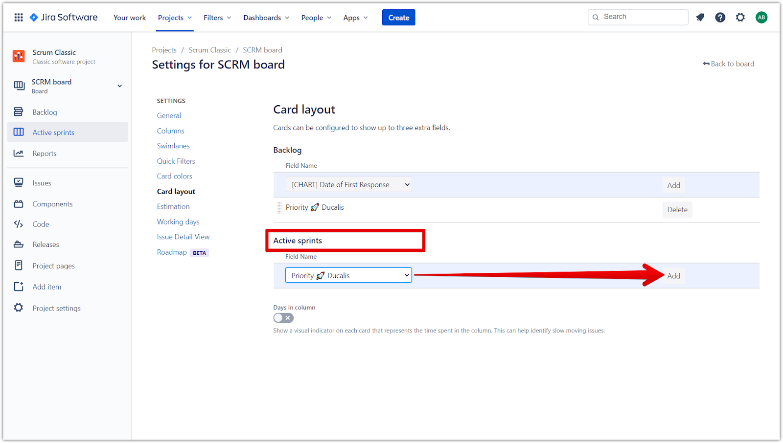 アクティブスプリントカードに Priority フィールドを追加