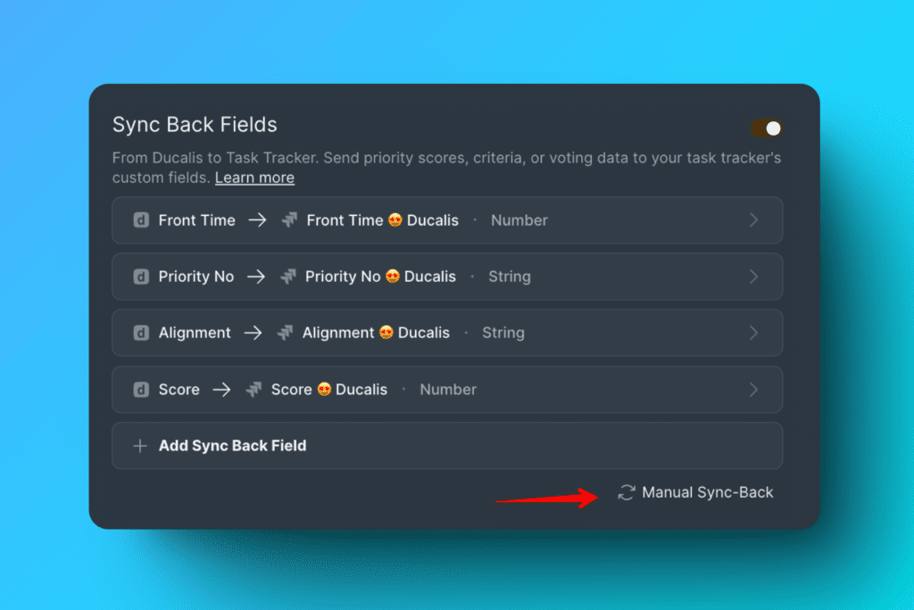 Schaltfläche Manuelle Rücksynchronisierung