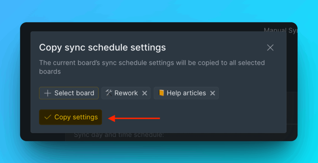 Bestätigungsdialog zum Kopieren von Einstellungen