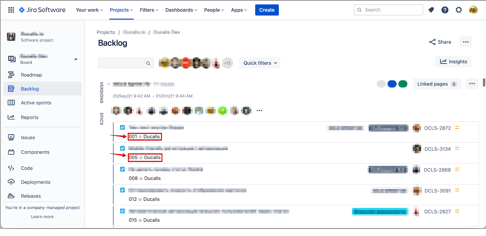 Prioritätsrankings in der Backlog-Ansicht in Jira