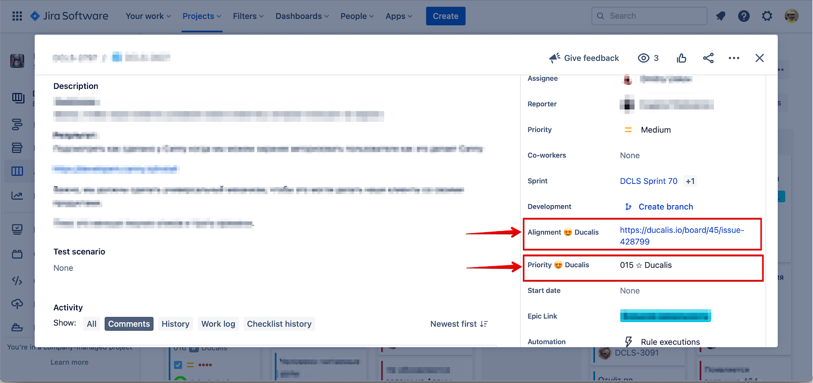 Prioritätsranking auf einer Jira-Vorgangskarte