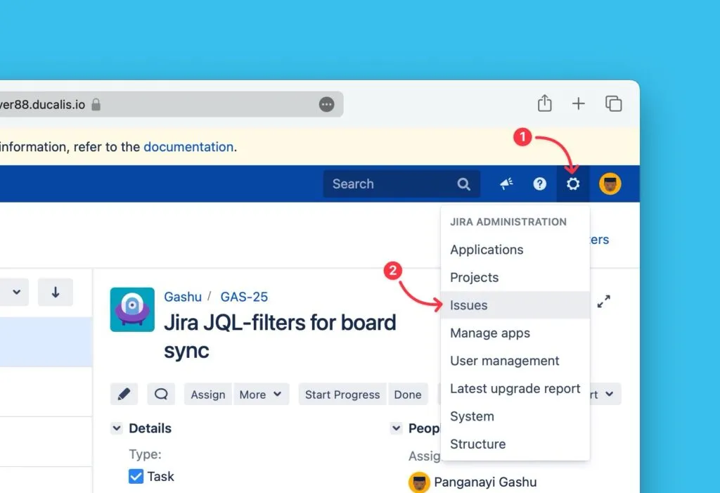 課題オプションがハイライトされた設定メニュー