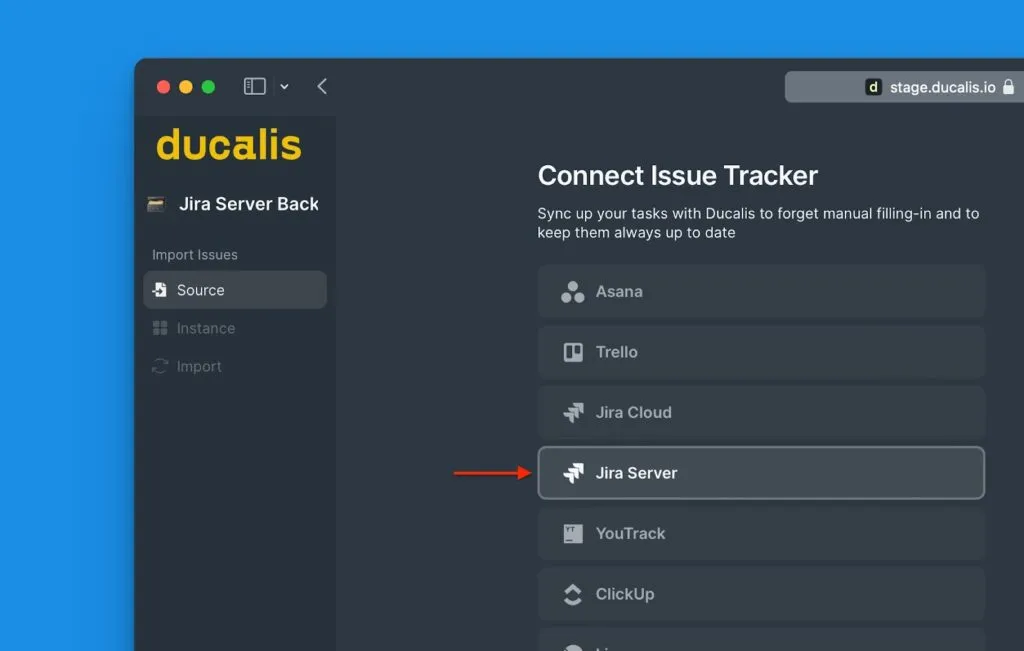 Jira Server ソースの選択