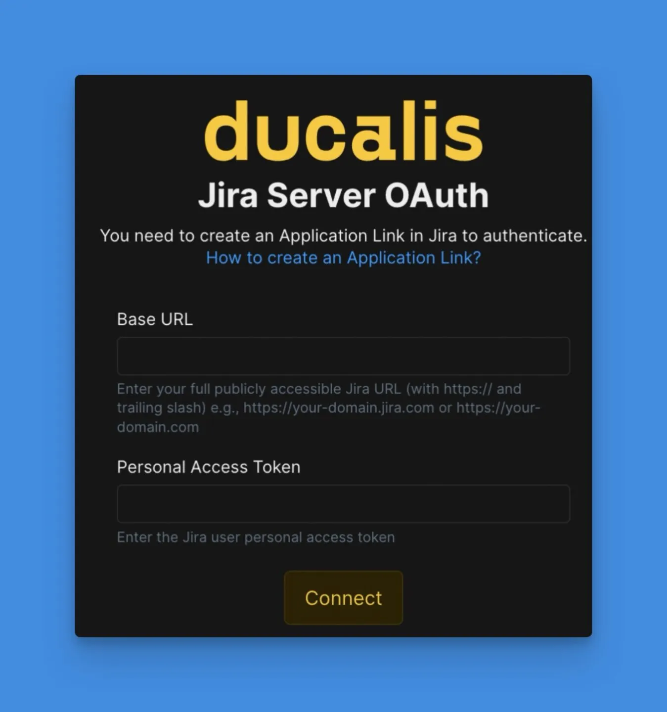 ベース URL とトークンの入力フィールド
