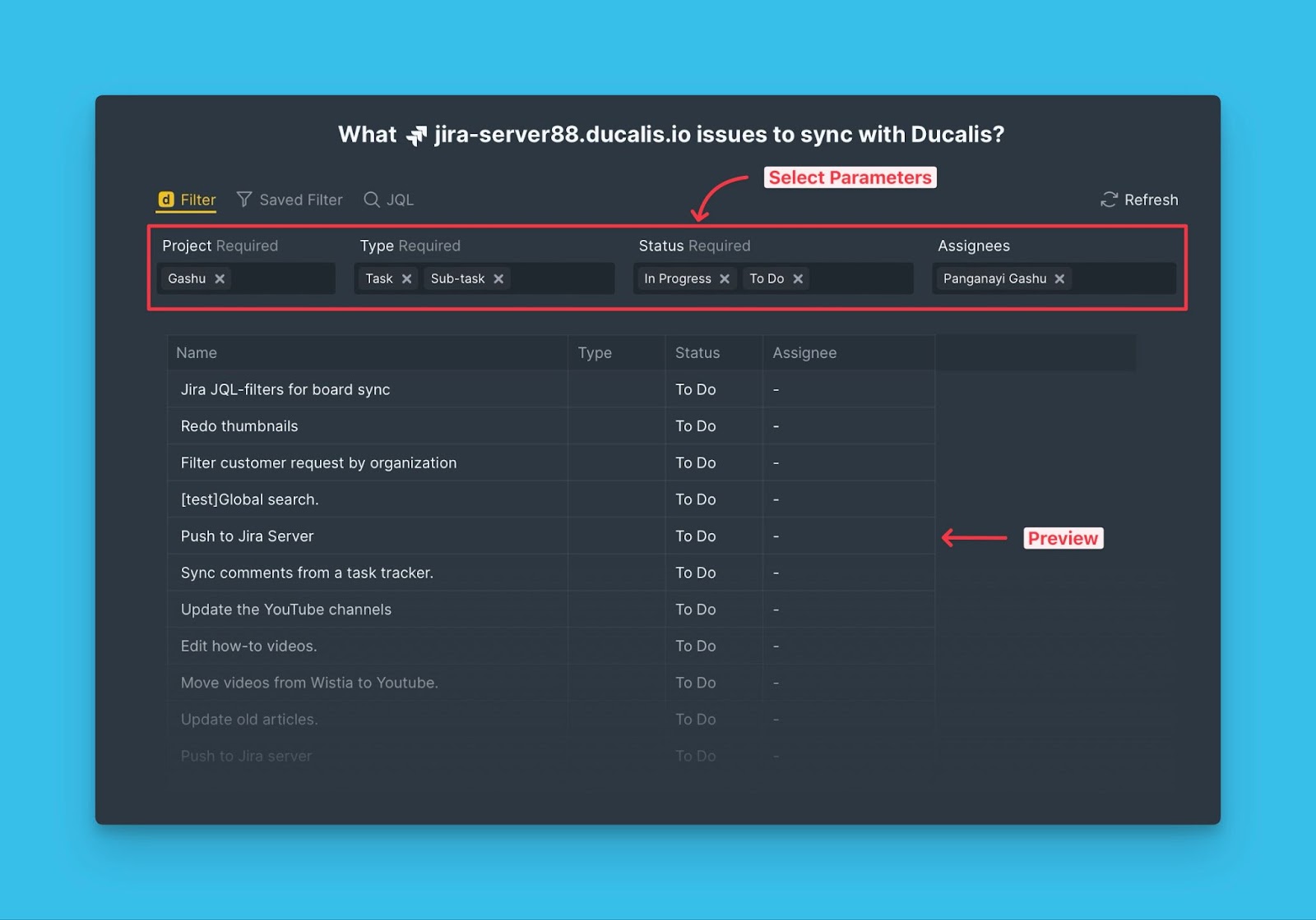 Konfiguration der Filterparameter
