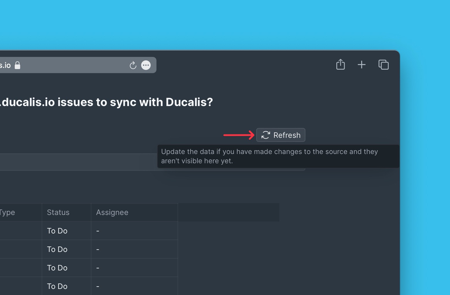 Position der Schaltfläche Aktualisieren