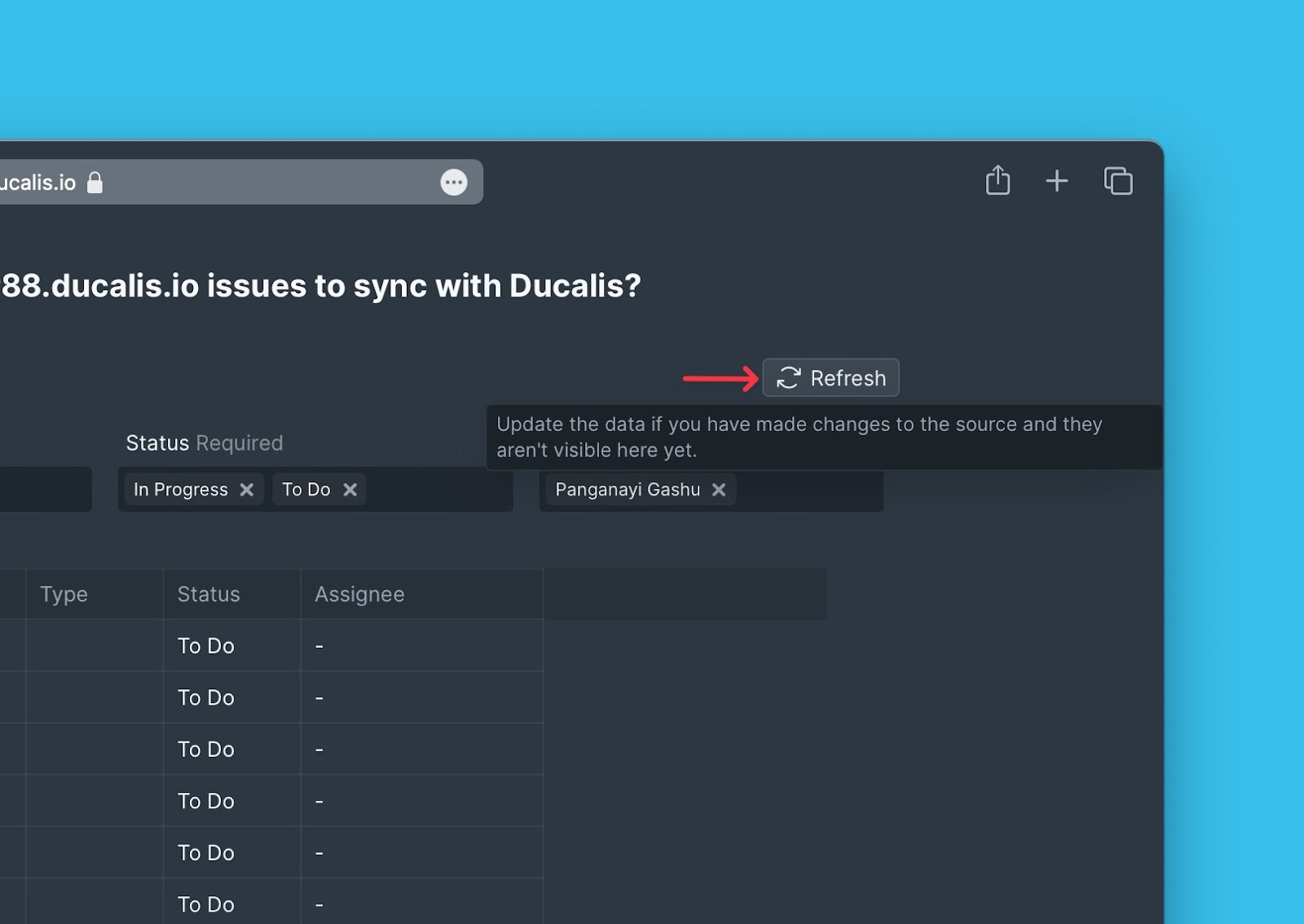 Position der Schaltfläche Aktualisieren