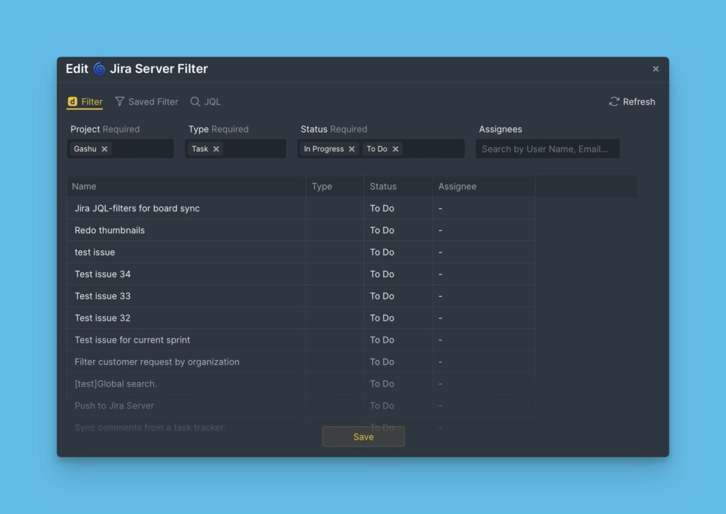 Bearbeitungsoberfläche für Filter