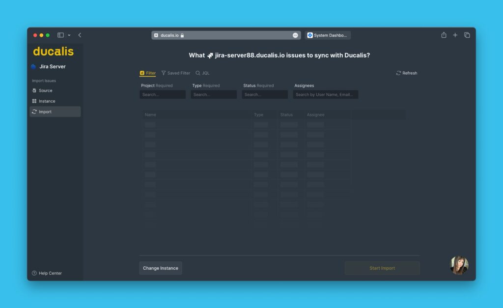 Vorgangsimportbildschirm