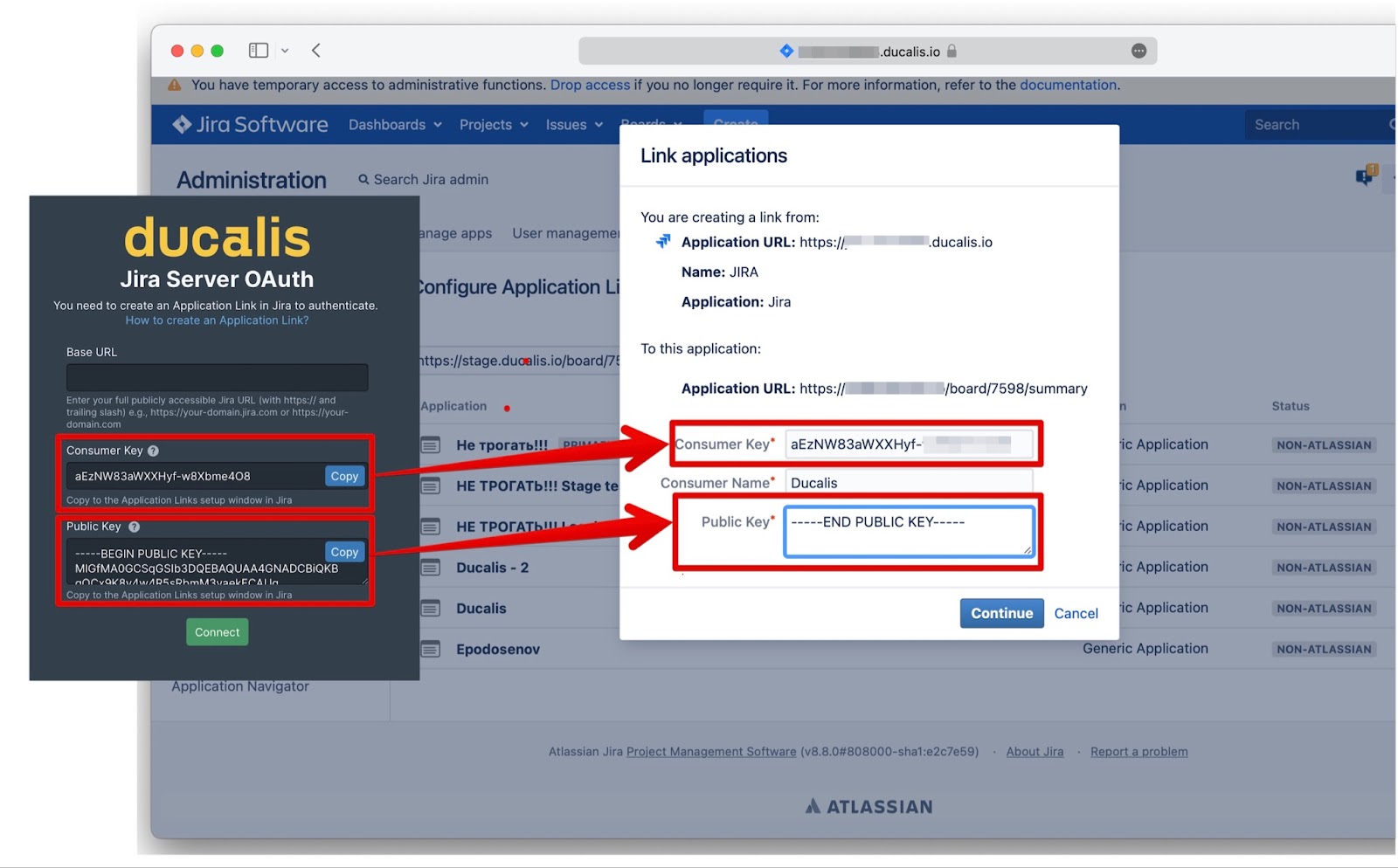 Consumer Key- und Public Key-Felder