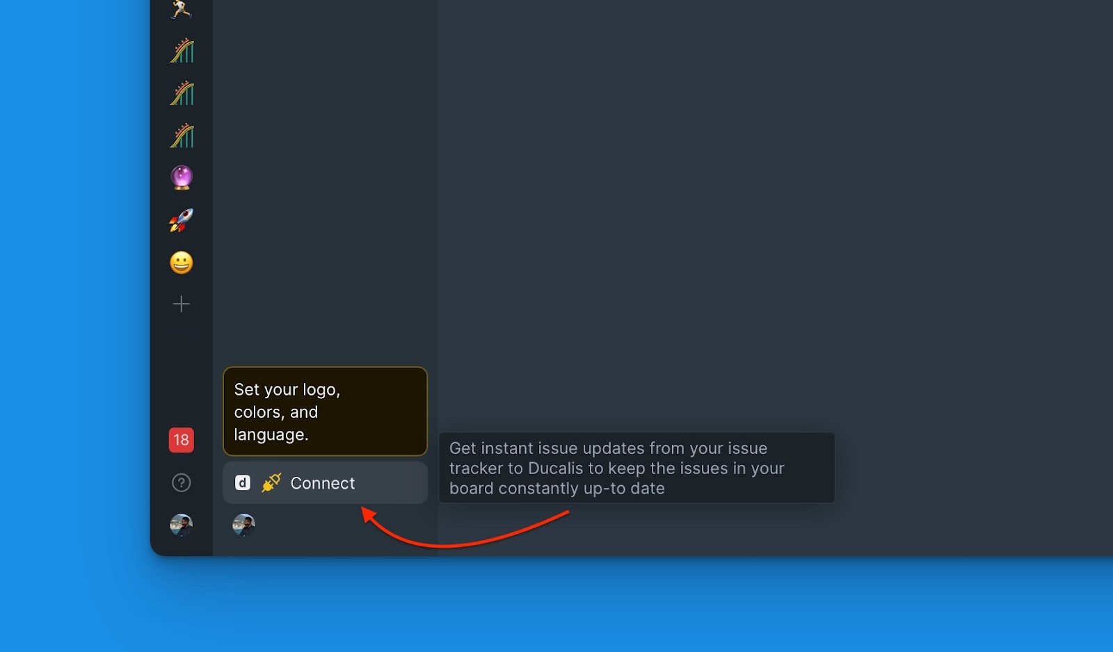 Standort der Connect-Schaltfläche im Board