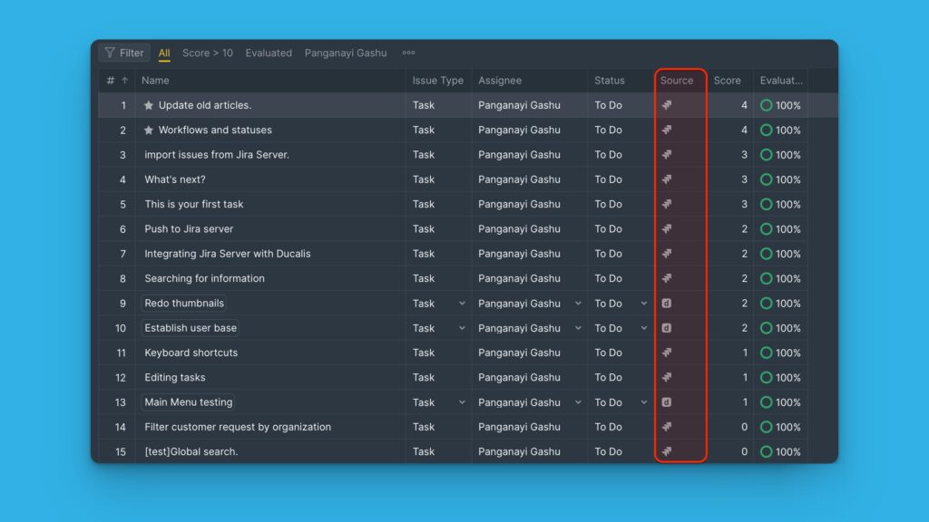 Vorgangs-Icons, die App- und Jira-Quellen zeigen