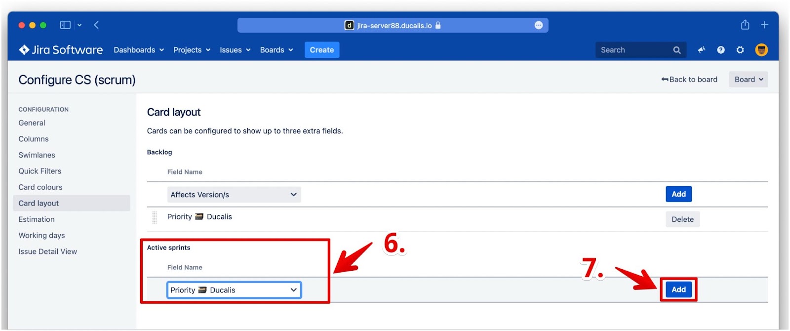 Active Sprints-Kartenlayout-Konfiguration