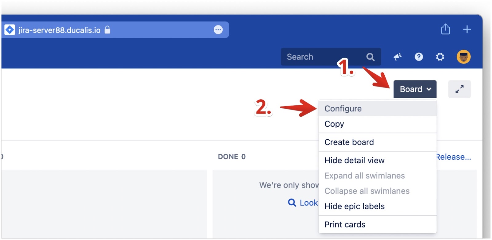 Board-Menü mit Configure-Option