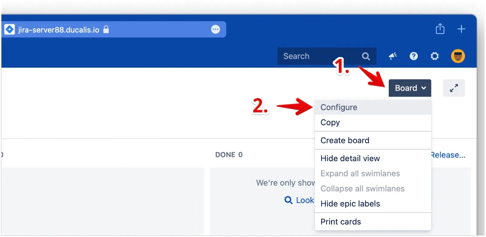 Configure オプションのある Board メニュー