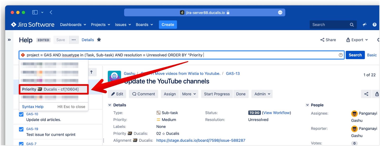 Prioritätsfeld-Auswahl in JQL