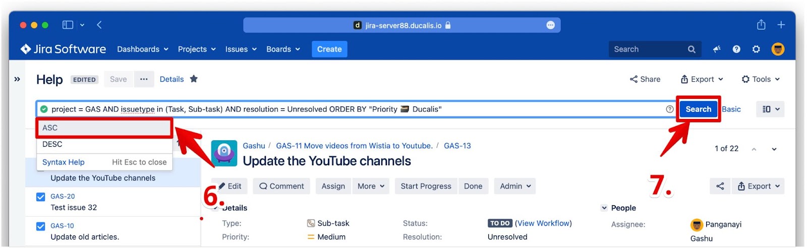 ASC-Sortieroption in JQL