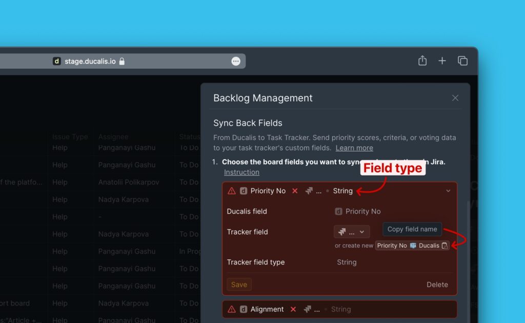Feldnamen aus dem Produkt kopieren