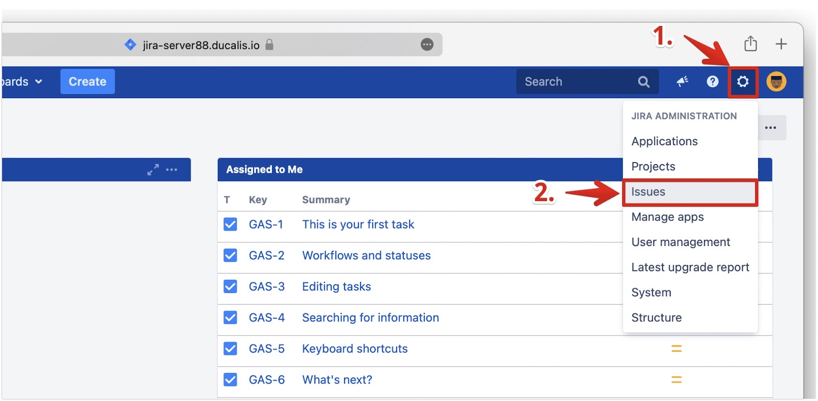 Jira-Verwaltung-Vorgänge-Menü