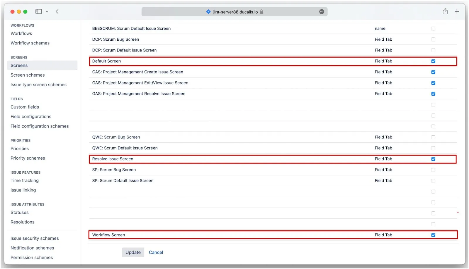 デフォルト画面を選択