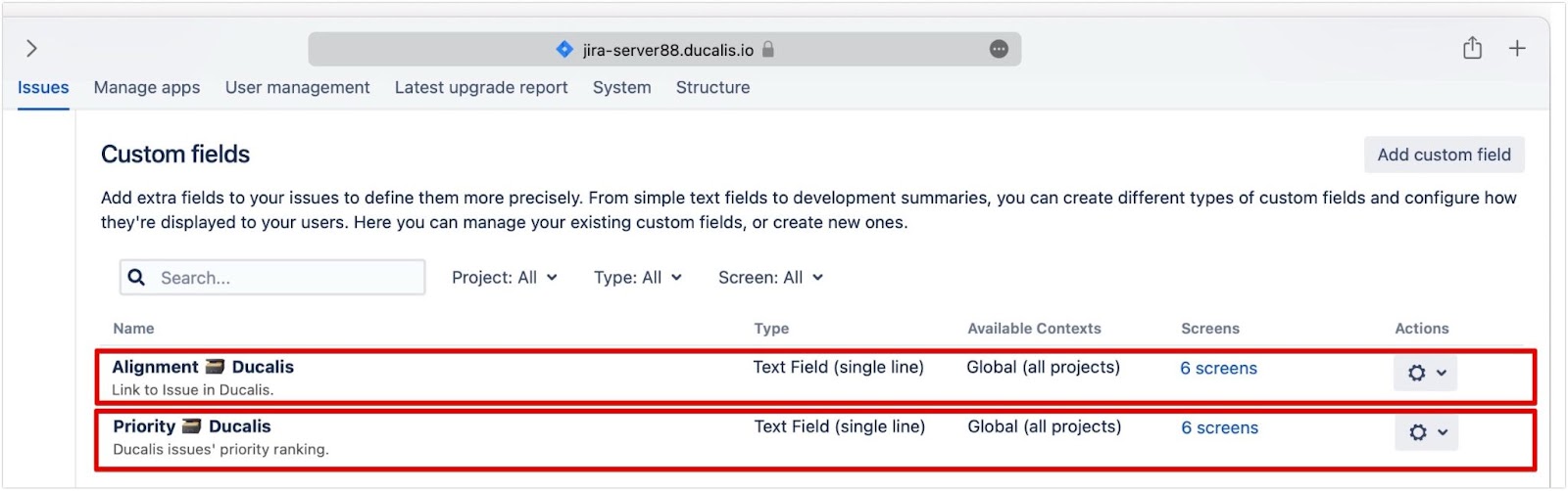 Mehrere benutzerdefinierte Felder erstellt