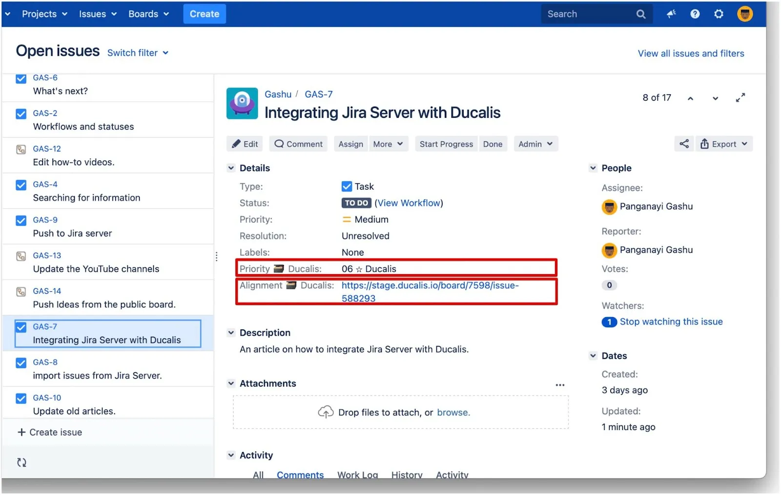 課題カードに表示されたカスタムフィールド