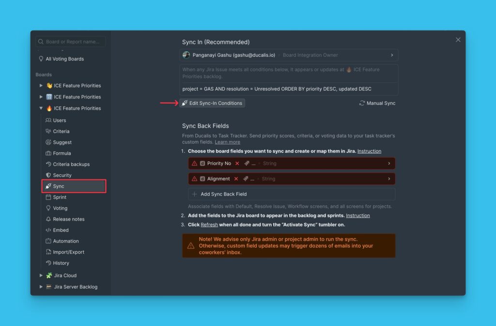 Button Sync-In-Bedingungen bearbeiten
