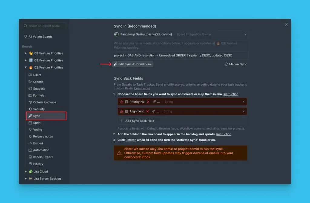 同期インの条件を編集ボタン