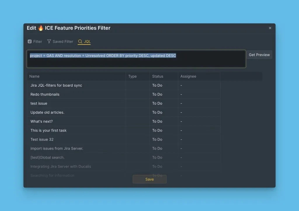 JQL クエリを編集して保存