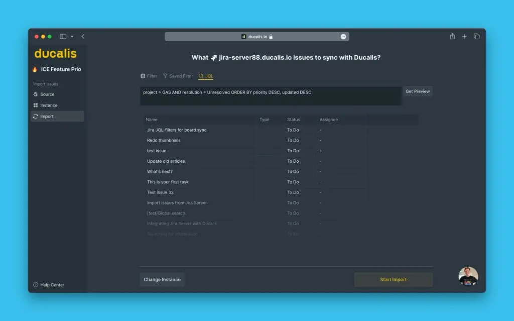 JQL フィルタに一致する課題のプレビュー
