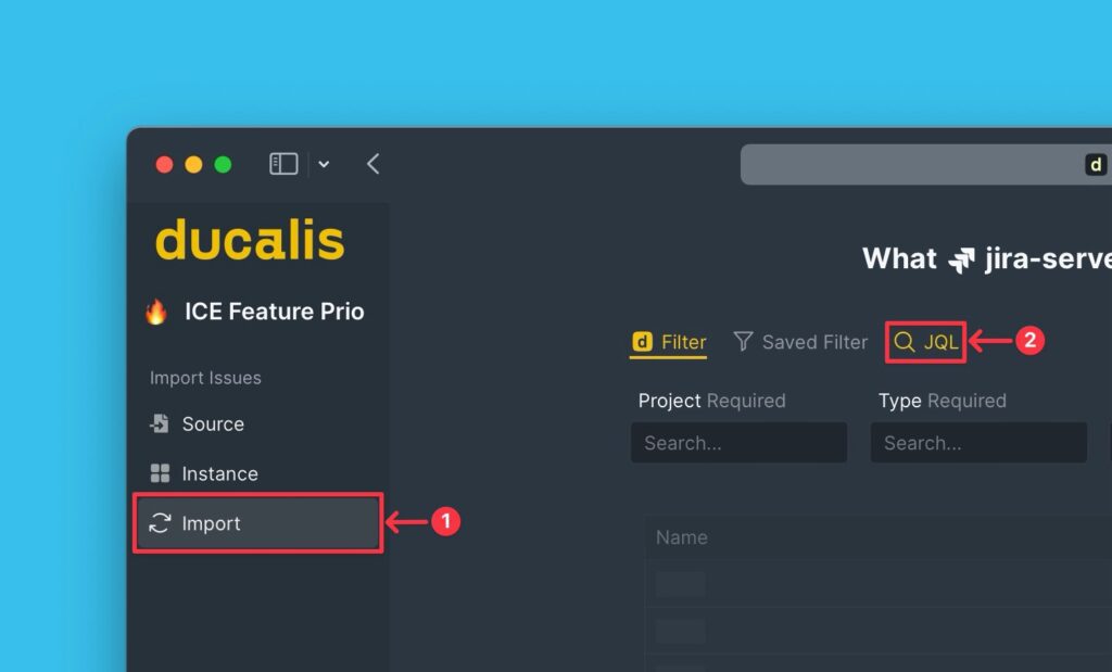 Option JQL-Filter ausgewählt