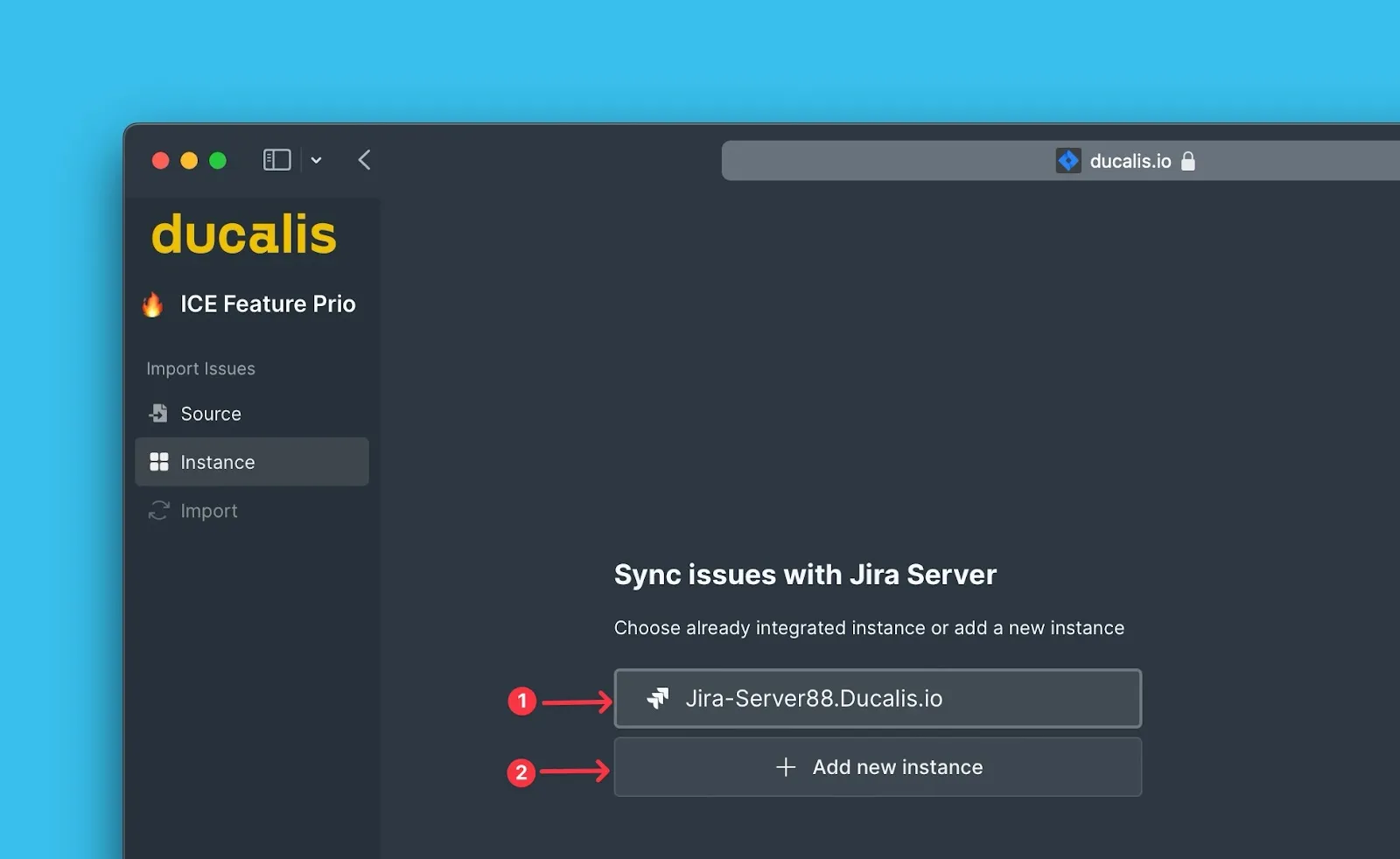接続リストから Jira Server インスタンスを選択