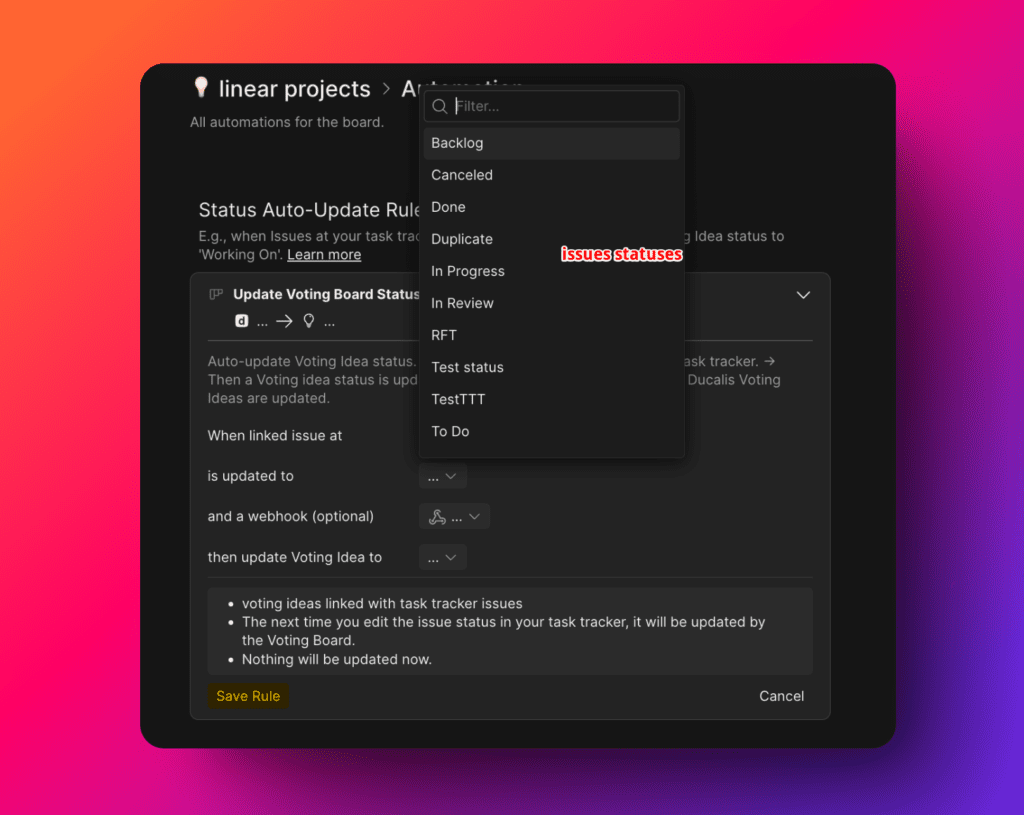 Konfiguration der automatischen Status-Aktualisierungsregeln