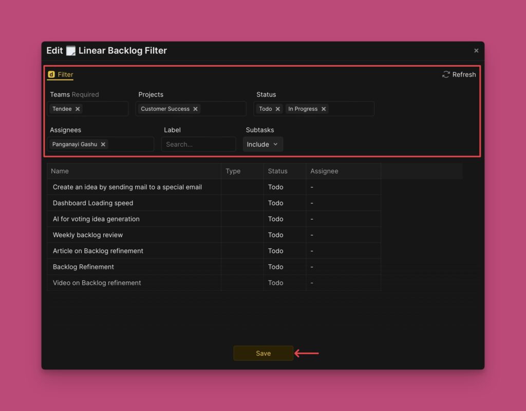 Filteränderungen speichern