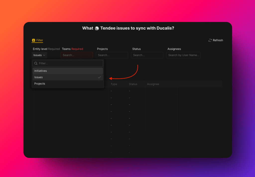Issues-Entitätsebene auswählen