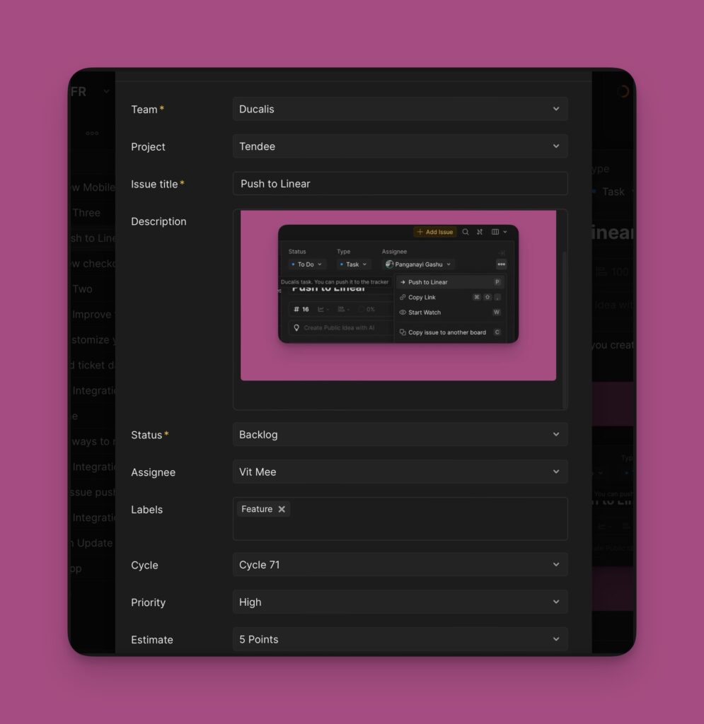 Linear-Issue-Erstellungsformular