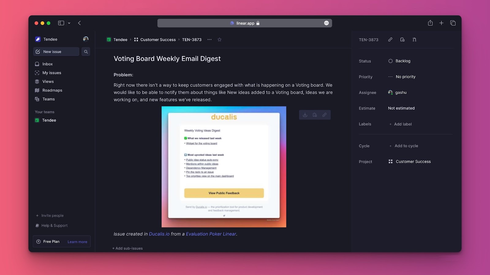 Aus Voting Board-Idee in Linear erstelltes Issue