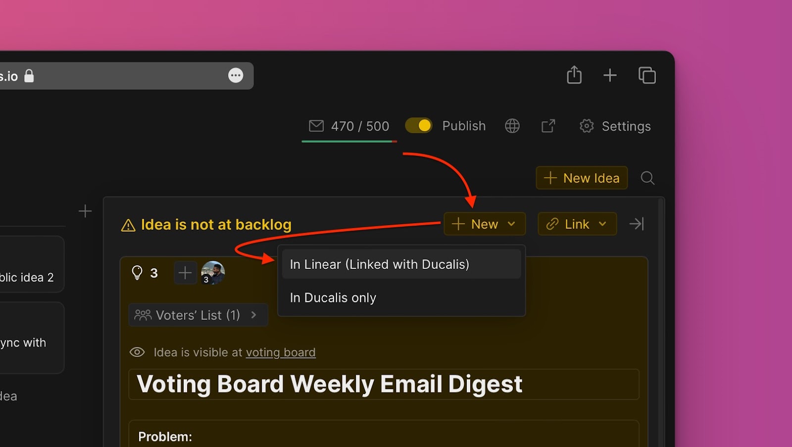 In Linear erstellen-Option