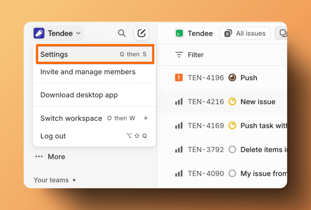 Linear-Einstellungsmenü