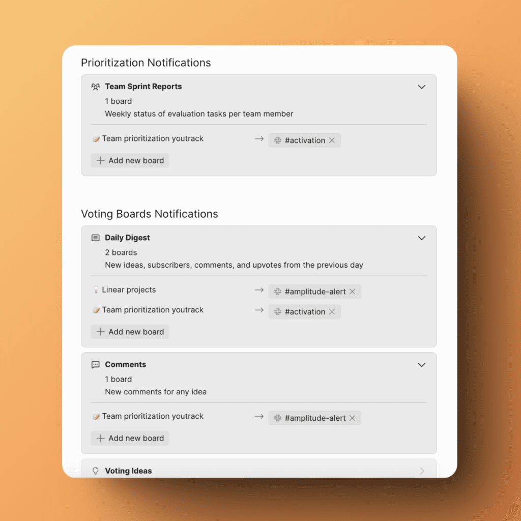 Boards für Benachrichtigungen auswählen