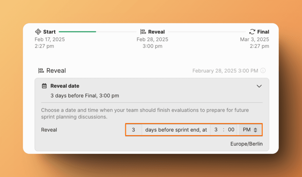 Sprint-Einstellungen mit Report-Zeitplan