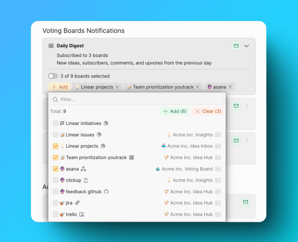 投票ボード選択インターフェース