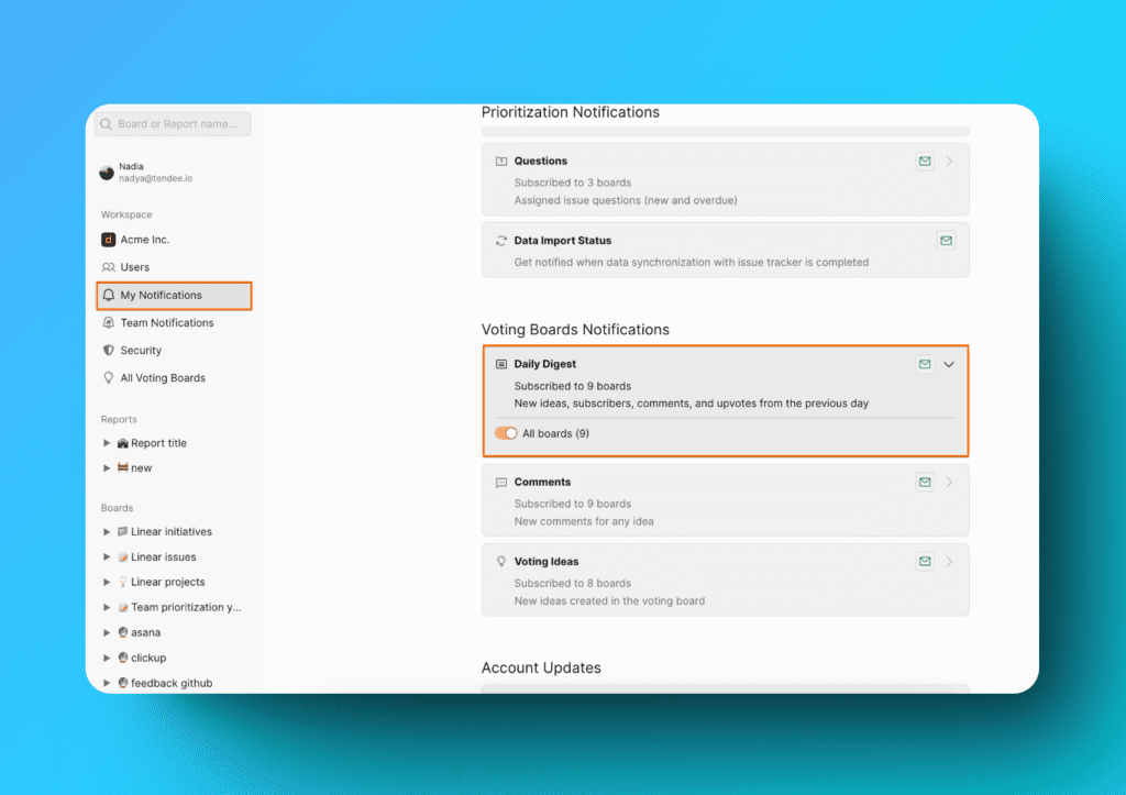 Navigation zu den Einstellungen für den täglichen Digest