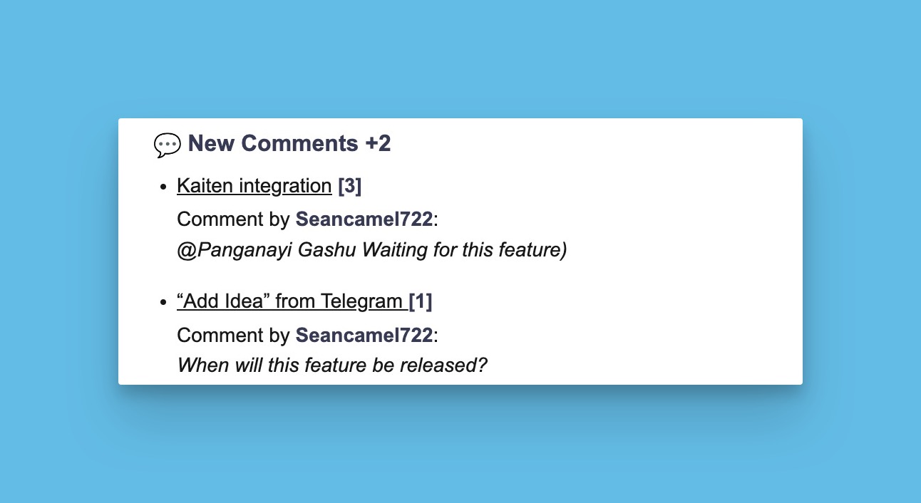 Neue Kommentare-Bereich mit aktueller Kommentaraktivität