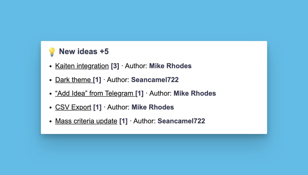 Neue Ideen-Bereich mit kürzlich erstellten Ideen