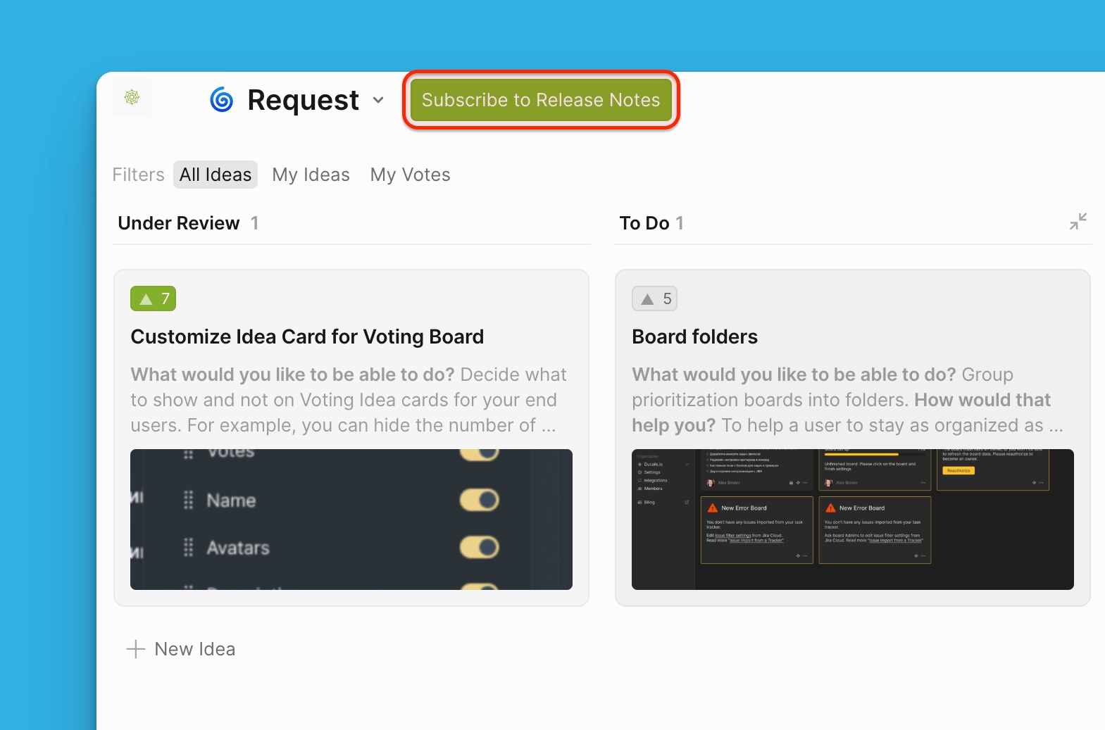 Abschnitt für Release-Notes-Abonnement