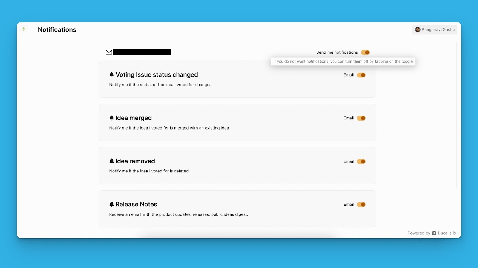 Benachrichtigungseinstellungen mit aktivierten Benachrichtigungen