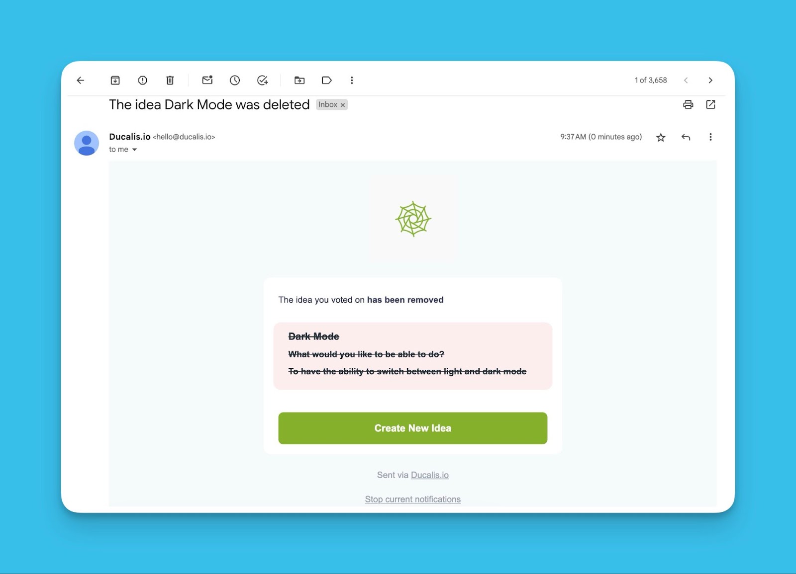 E-Mail-Benachrichtigung über Entfernung einer Idee