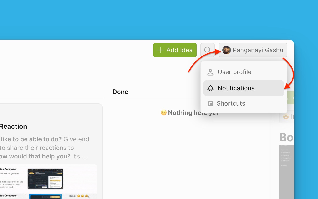 Zugriff auf Benachrichtigungseinstellungen über das Profilmenü